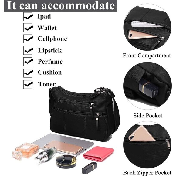 🆕 Volganik Rock PU Leather Shoulder Bag Women Black Soft Pocketbooks Purse - Picture 6 of 6